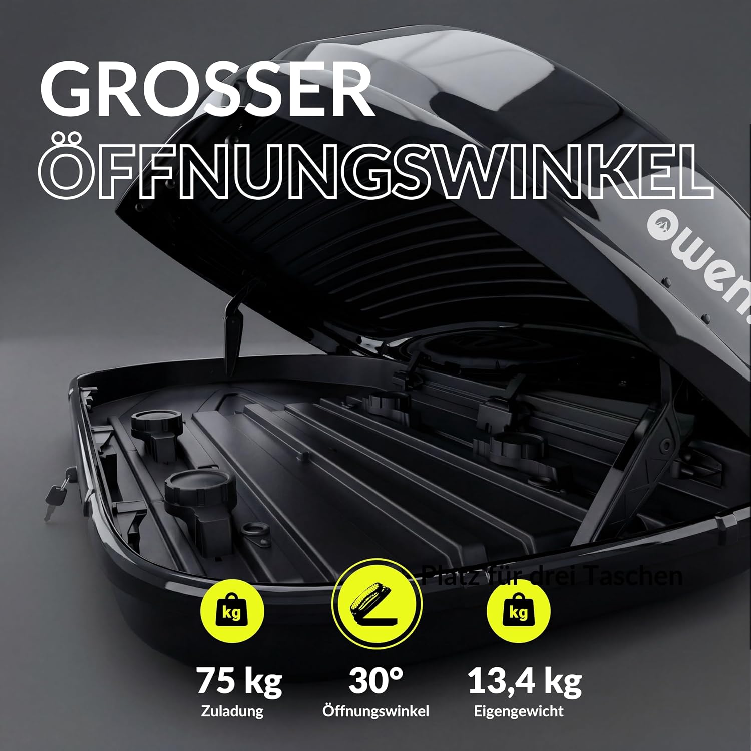 Dachbox Gepäckbox 320L Premium Hartschale Fast Clamp Schnellspanner 75kg Beidseitige Öffnung abschließbar