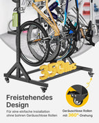 Fahrradständer freistehend für 5 Fahrräder vertikaler Fahrradhalter mit 5 Haken 6 Helmhaken Stahlkonstruktion 160 kg Traglast