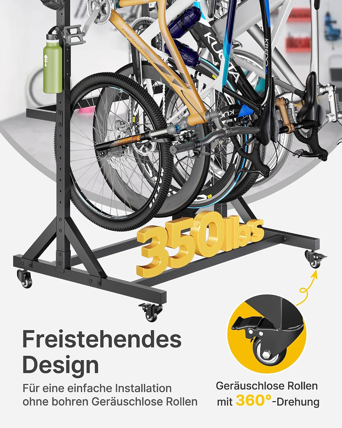 Fahrradständer freistehend für 5 Fahrräder vertikaler Fahrradhalter mit 5 Haken 6 Helmhaken Stahlkonstruktion 160 kg Traglast