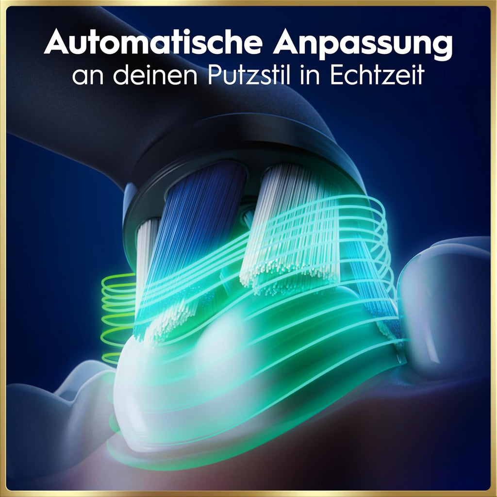 Elektrische Zahnbürste mit Aufsteckbürsten iO Series 9 wiederaufladbar 7 Reinigungsmodi Smart Druckkontrolle Rundbürstenkopf Schwarz