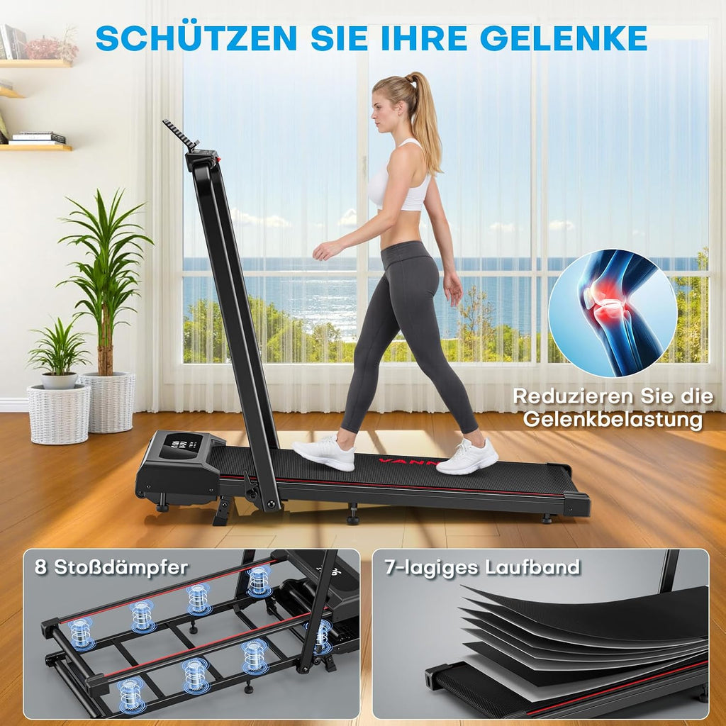 Walking Pad Laufband X390 klappbar mit 9% Steigung 1-12 km/h LCD Display App Steuerung Handlauf und Fernbedienung