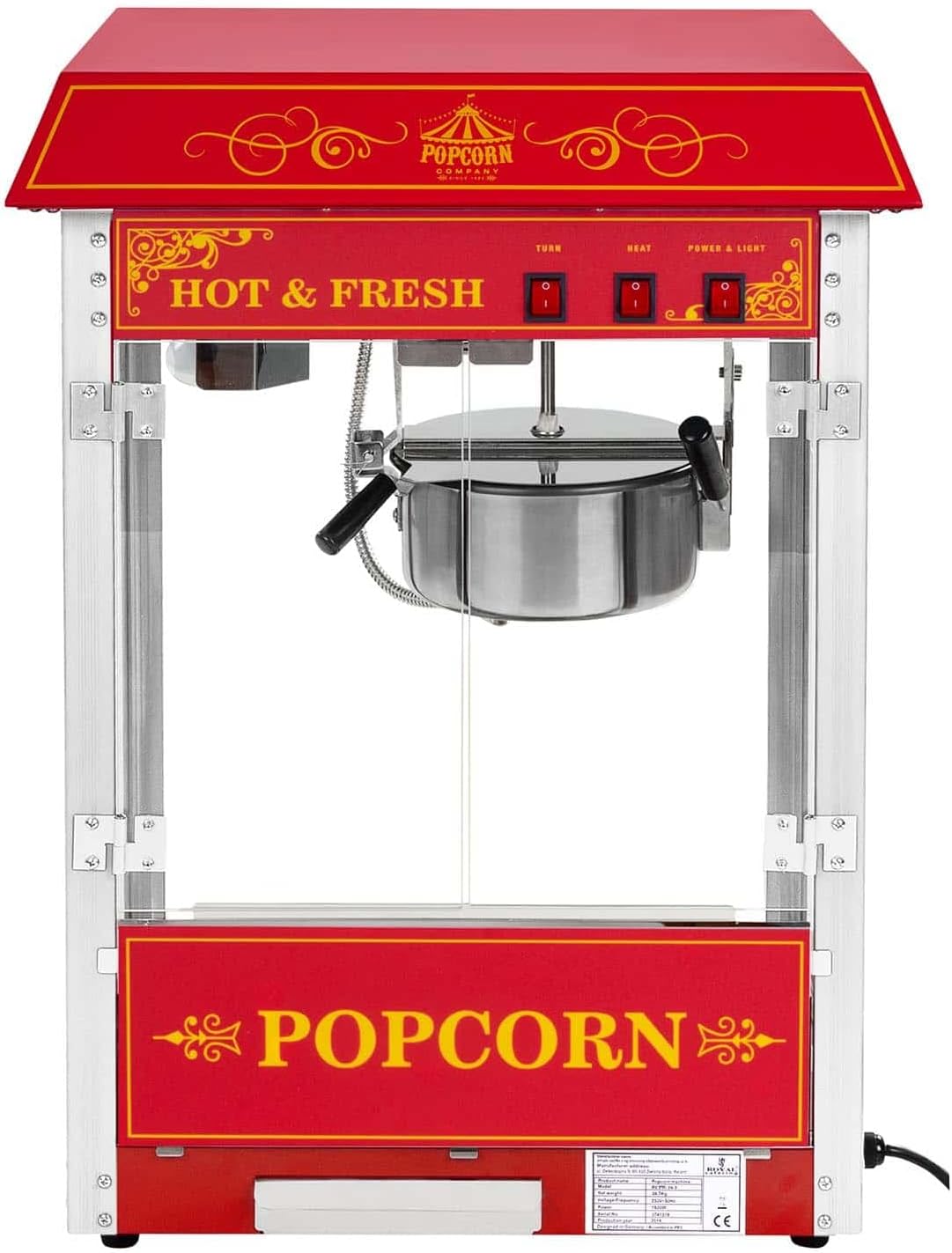 Popcornmaschine 1500W 5 kg/h Retro Design Rot Edelstahl Glas Aluminium kommerzielle Popcorn Maker Maschine