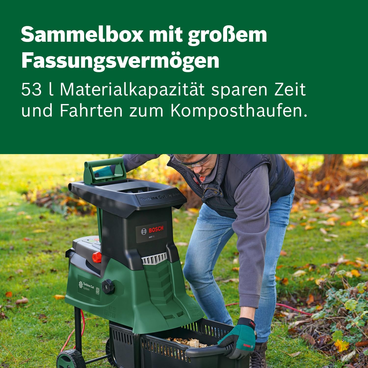 Turbinenhäcksler AXT 25 TC 2500W Gartenhäcksler Holz und Gartenabfälle 53L Fangbox 45mm Aststärke