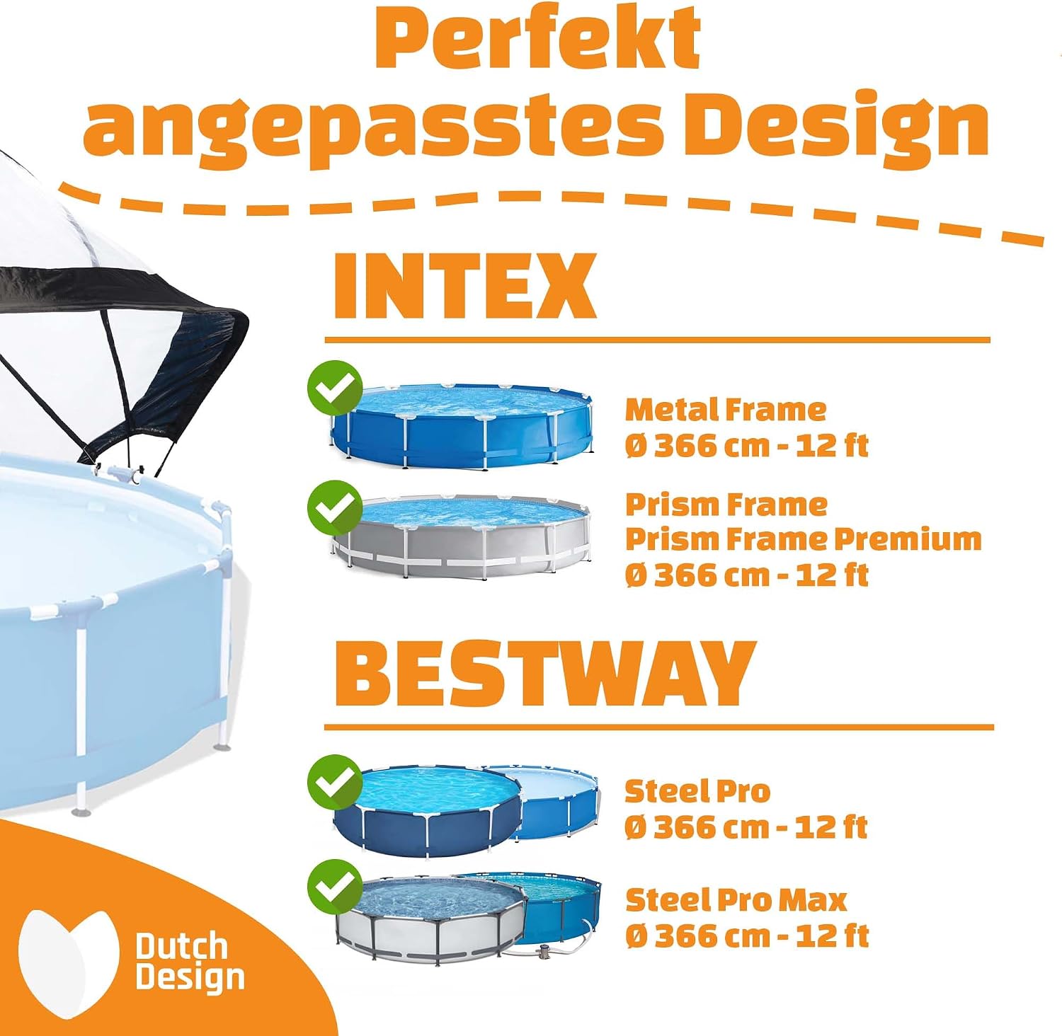 Poolabdeckung für Rundpools 12ft/360cm 30.80.12.70 PE Poolüberdachung Ø366 cm transparente Abdeckung mit robuster Konstruktion
