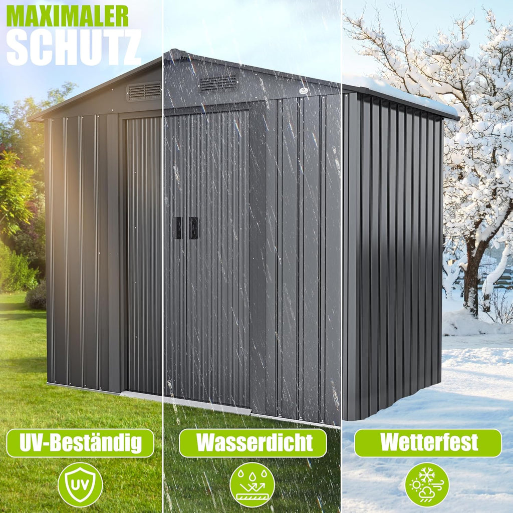 Metall Gerätehaus Garten 195x131x186cm 4.2m³ Schiebetür mit Fundamentrahmen Anthrazit