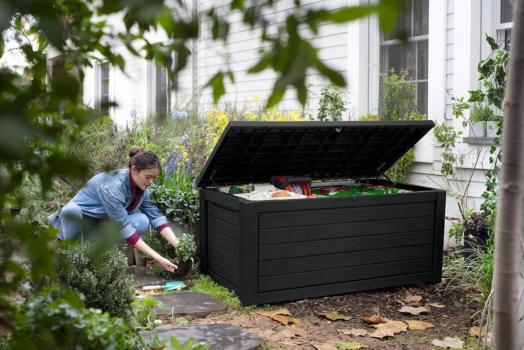 Aufbewahrungsbox Kissenbox 623 Liter Blackwood Kunststoff Deckel belastbar bis 272 kg mit Gasdruckfedern wetterfest anthrazit