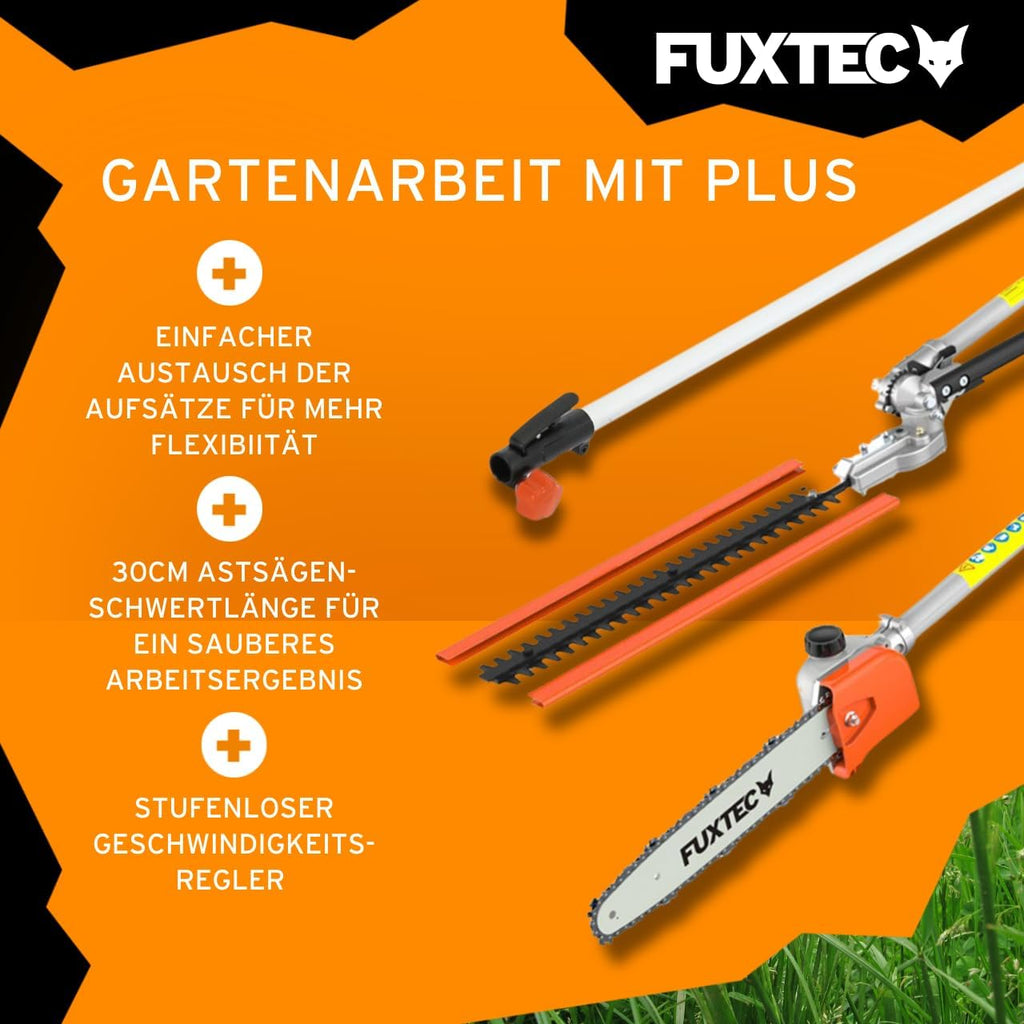 Benzin Motorsense FX-MT152E 5in1 Kombisystem 52 cc 3 PS mit Heckenschere Hochentaster Verlängerung und Tragegurt