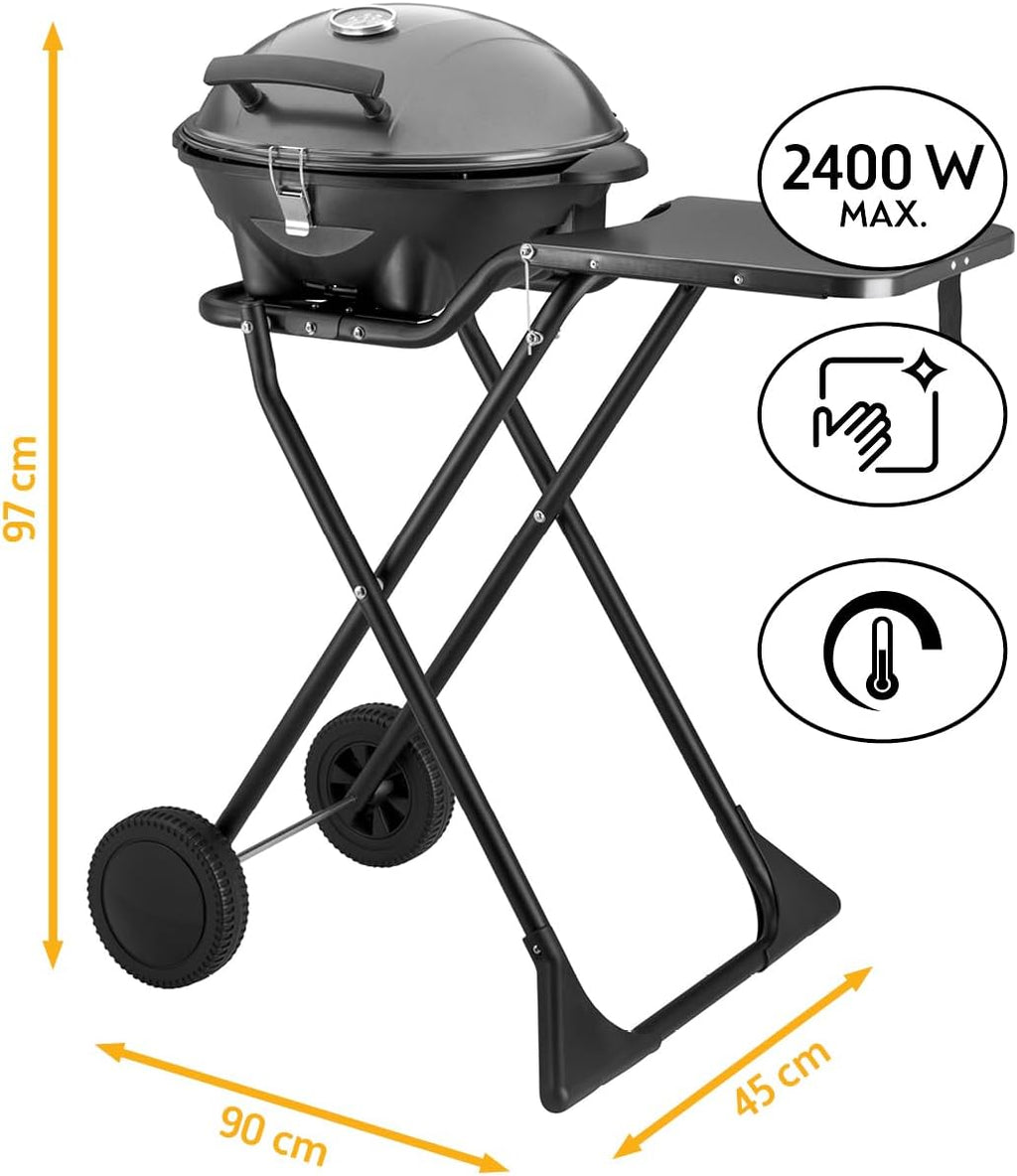 Elektrogrill 2 in 1 Tischgrill und Standgrill 2400W mit Deckel Thermometer Tropfschale und Rollwagen