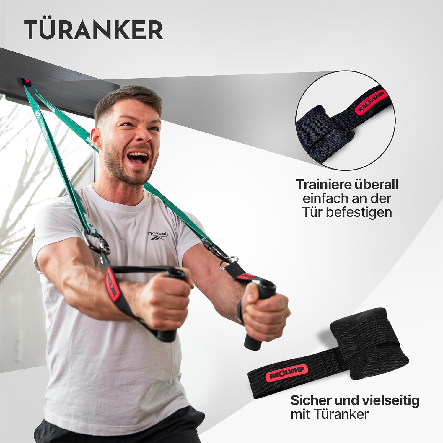 Lange Stoff Fitnessbänder Set 5 Widerstandsstufen Allroundset Ultra mit Türanker Fußschlaufen Griffen Stange