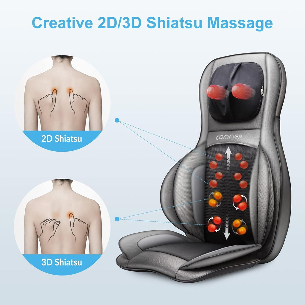 Massage Sitzauflage Shiatsu Rücken Nacken 2D 3D Knetmassage mit Wärme Luftkompression Vollrücken verstellbar