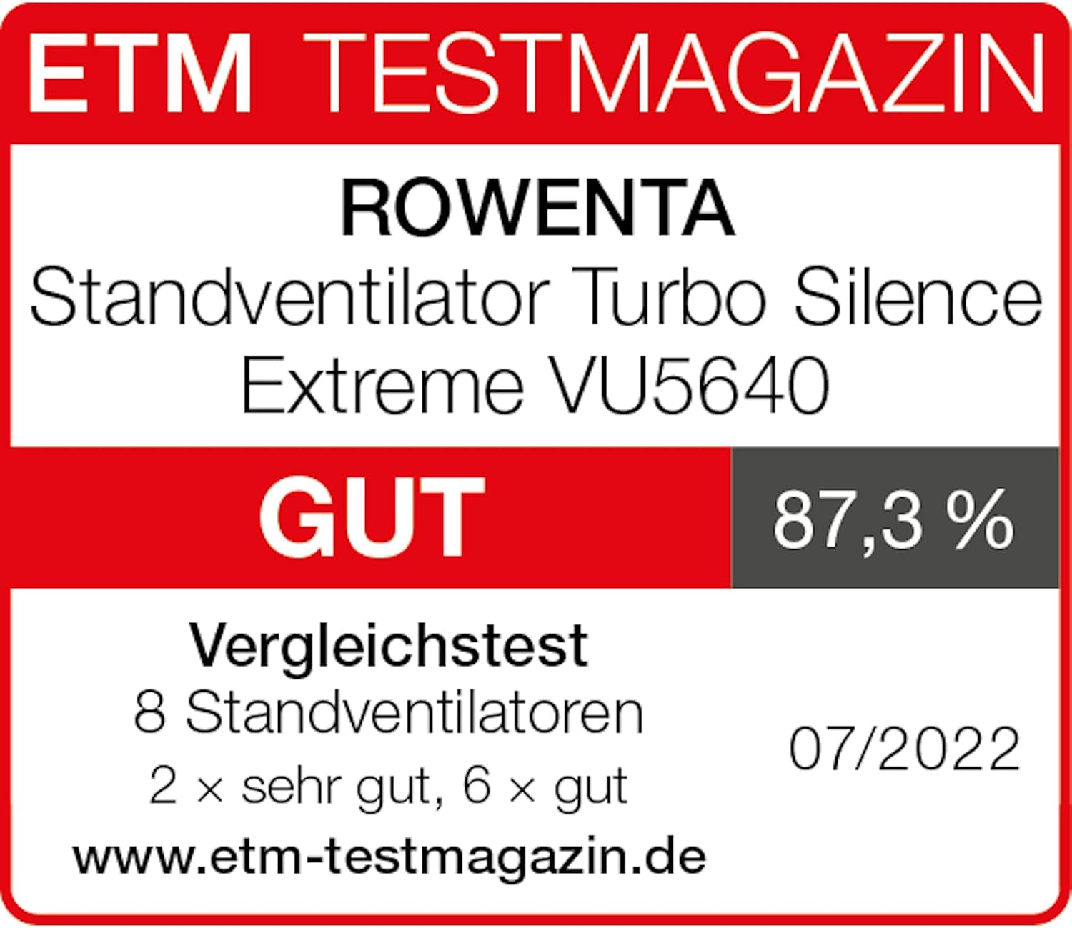 Standventilator VU5640 Turbo Silence Extreme 45 dB 72 m³/min Luftstrom 4 Geschwindigkeiten 120° Oszillation höhenverstellbar