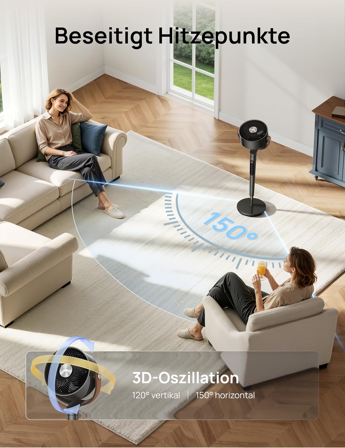 Standventilator Smart Bodenventilator DR-HAF003S mit WLAN RGB LED 150° Oszillation 12 Geschwindigkeiten 2209m³/h Luftstrom