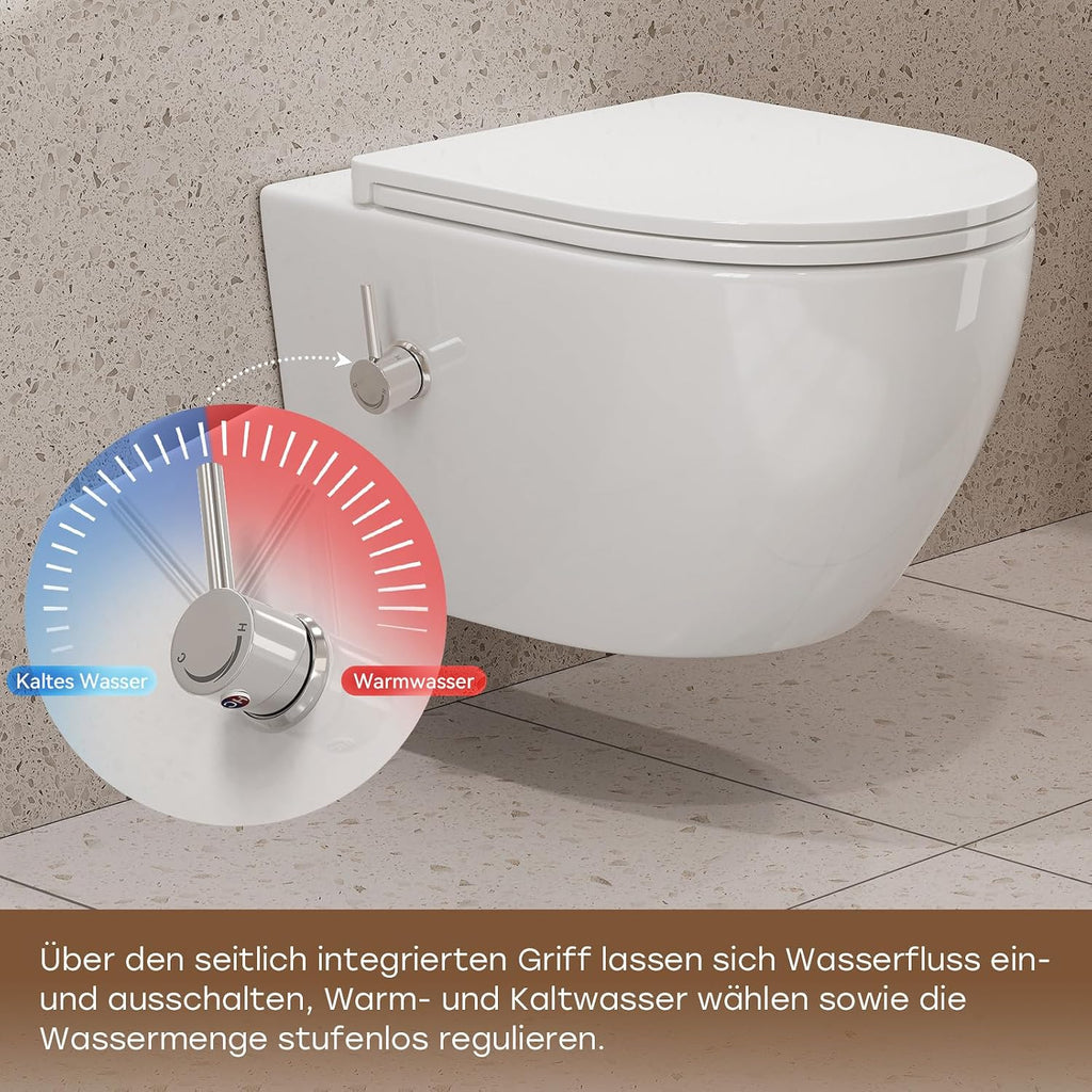 Dusch WC Hänge WC spülrandlos Bidet Funktion HB-L01U-GE integrierte Düse Kalt Warm Wasser Wandmontage 49x36x36 cm