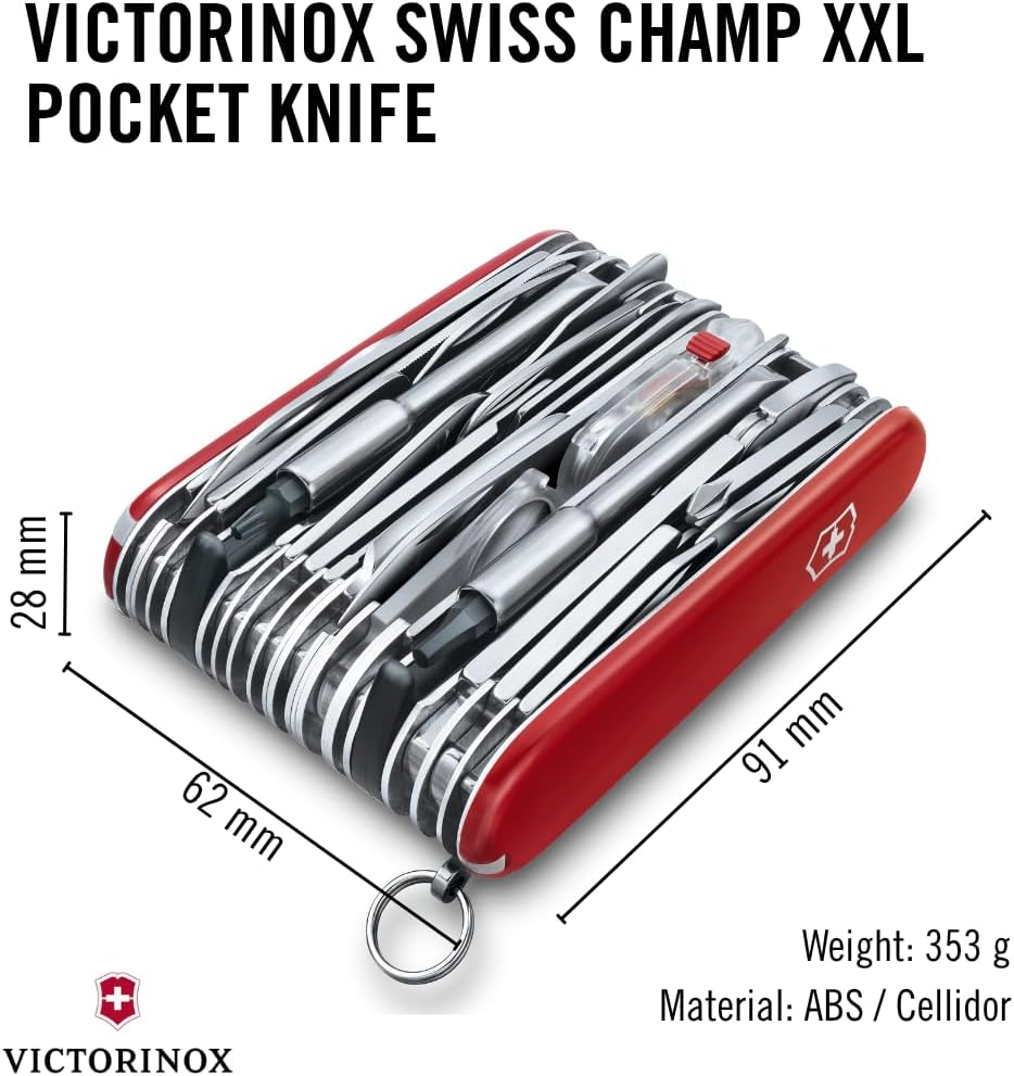 Schweizer Taschenmesser 1.6795.XXL Swiss Champ XXL 91 mm mit 73 Funktionen Edelstahl Klinge Wellenschliff