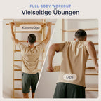 Sprossenwand Kletterwand mit Klimmzugstange und Dip Station Holz Trainingsgerät für Zuhause Kinder und Erwachsene 150 kg