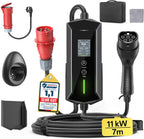 Mobile Wallbox Ladegerät 11kW Typ 2 400V 6-16A 7m Kabel CEE 16A EV Ladestation IP65 mit Ladezeit Einstellung