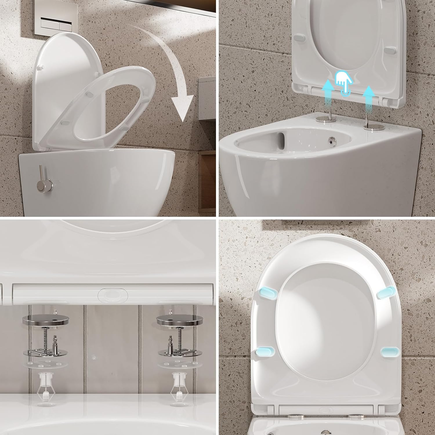 Dusch WC Hänge WC spülrandlos Bidet Funktion HB-L01U-GE integrierte Düse Kalt Warm Wasser Wandmontage 49x36x36 cm