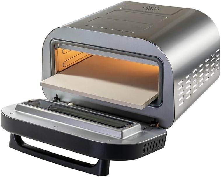 Elektrischer Pizzaofen LUIGI 68816 Edelstahl 450°C Pizzastein 1700W 9,7L kompakter Ofen für schnelle Pizza Backzeit