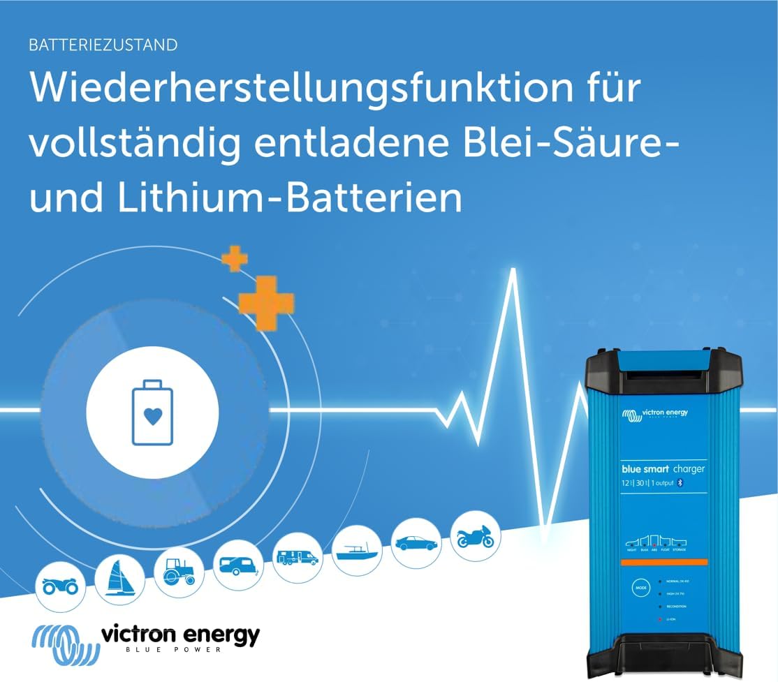 Batterieladegerät 12V 30A Bluetooth IP22 Schutz 6-Stufen-Ladegerät mit Desulfator und 1 Ausgang