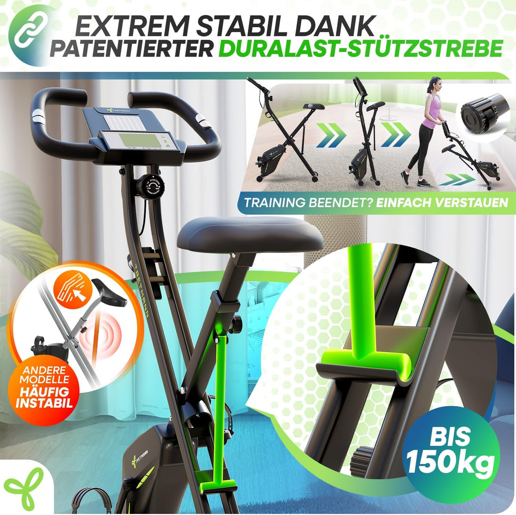 Klappbarer Heimtrainer Magnetischer Ergometer Tretmann Home bis 150 kg mit 16 Widerstandsstufen und RelaxFoam Sitz