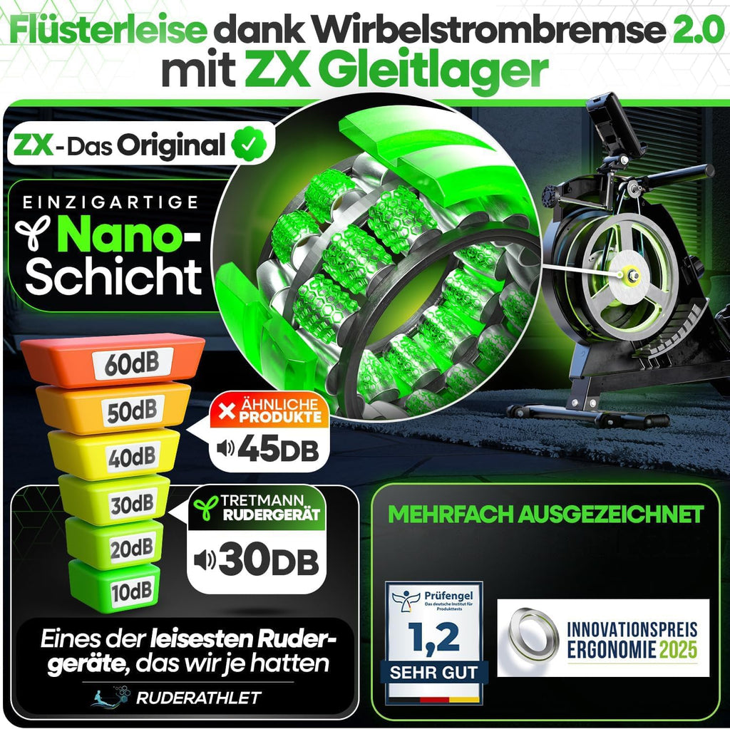 Rudergerät Magnetisch RW7003 mit Wirbelstrombremse 2.0 16 Widerstandsstufen bis 150 kg inklusive Sitzkissen und Antirutschmatten