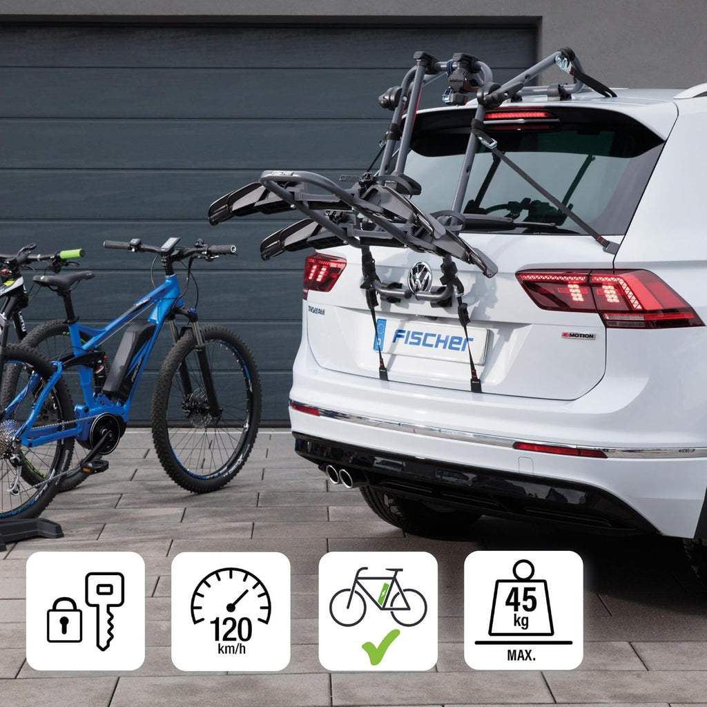 Heck Fahrradträger 10444 für 2 Fahrräder 12-29 Zoll bis 45 kg klappbar Stahl Rahmenhalter abschließbar