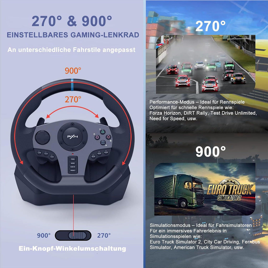 Gaming Lenkrad mit Pedalen und Schalthebel V9 270/900° PC Xbox PS4 PS3 Kompatibel mit Vibrationsrückmeldung
