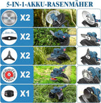 Akku Rasentrimmer HY-13 21V mit bürstenlosem Motor 23 cm Schnittbreite 5 Schneidaufsätze 2 x 4,0Ah Akku Unkrautbürste