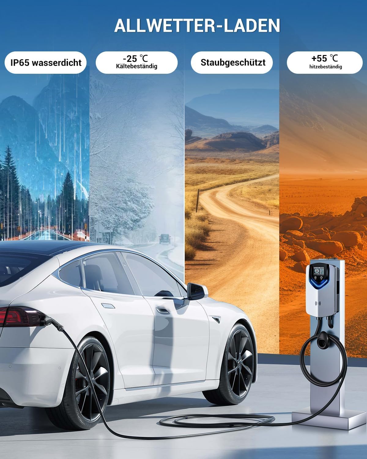 Wallbox Ladegerät Laden APP RFID 11kW 400V 6-16A Typ 2 EV Ladestation 8m Kabel mit Kabelhalter