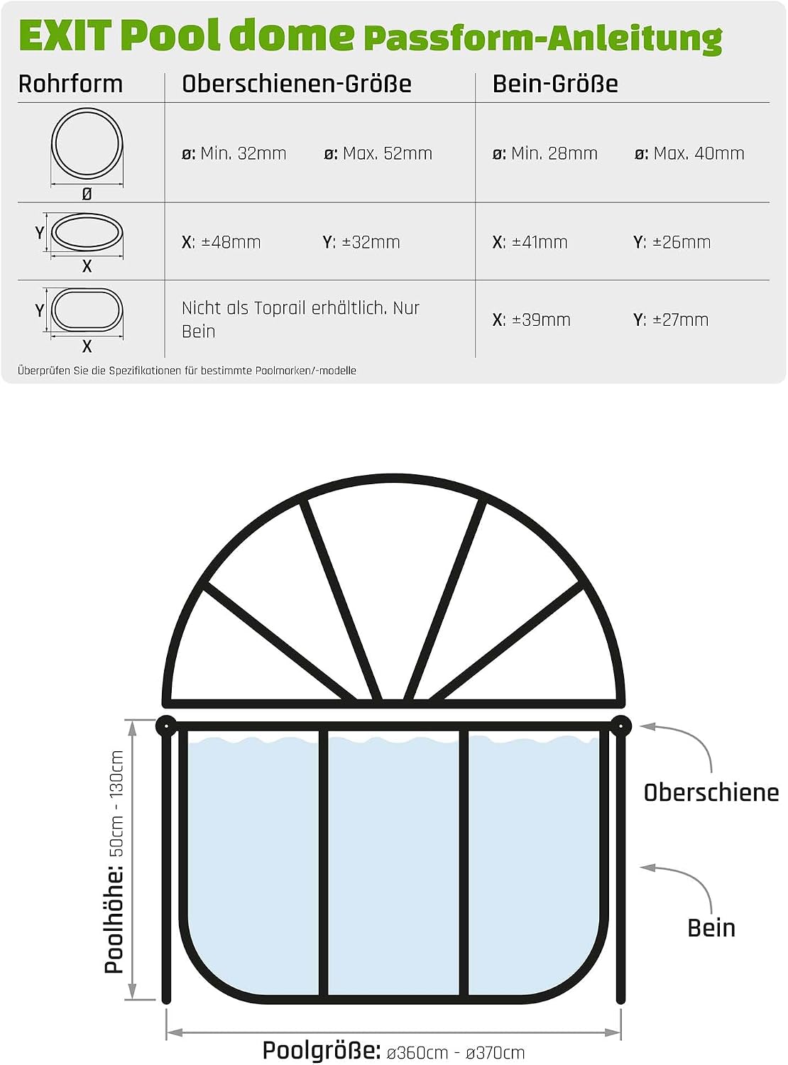 Poolabdeckung für Rundpools 12ft/360cm 30.80.12.70 PE Poolüberdachung Ø366 cm transparente Abdeckung mit robuster Konstruktion
