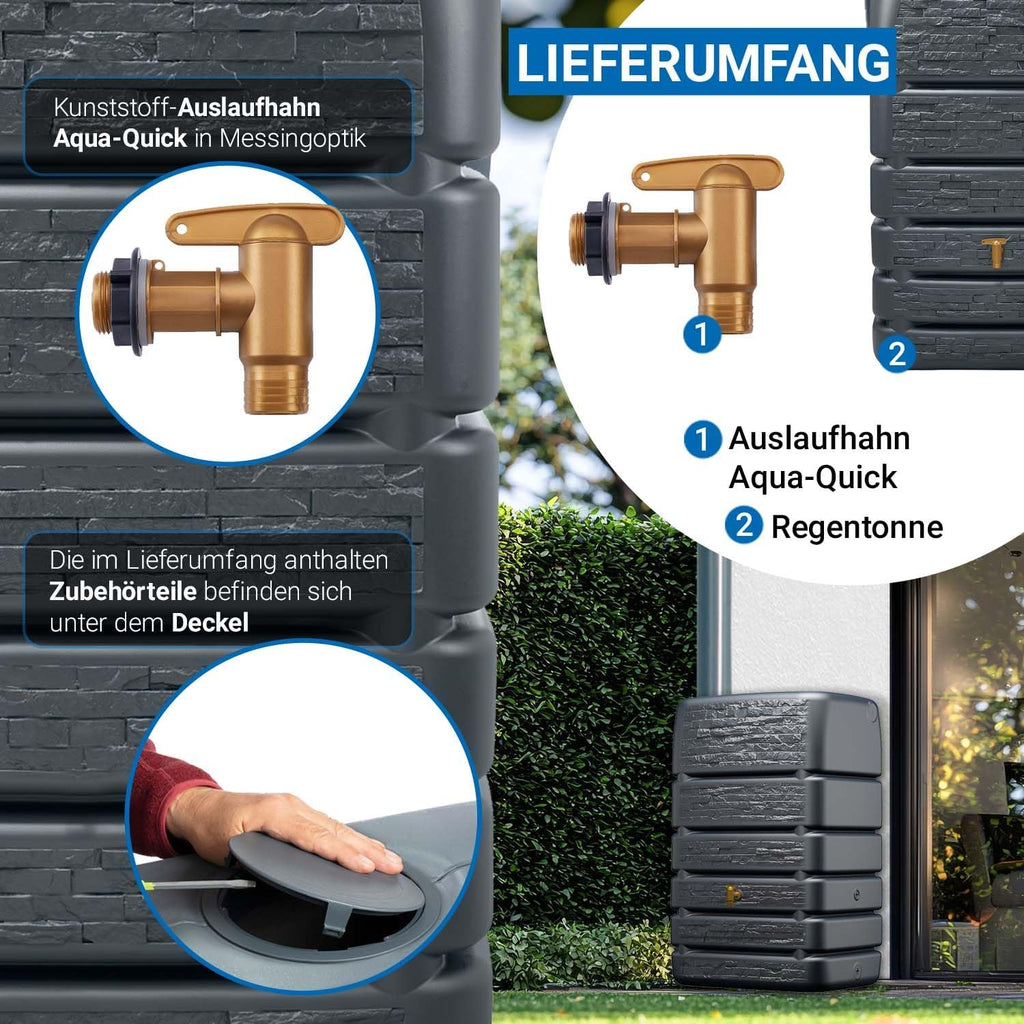 Regenwassertank 510 Liter Slim Stone Design Regentonne Mauertank Wandtank Kunststoff Graphite Grey