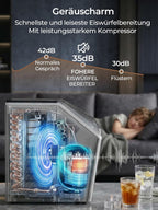 Eiswürfelmaschine Edelstahl 24 kg 24h 3,2 L Wassertank 24 Eiswürfel in 10 Minuten 40 dB Selbstreinigung Timer Abtaufunktion