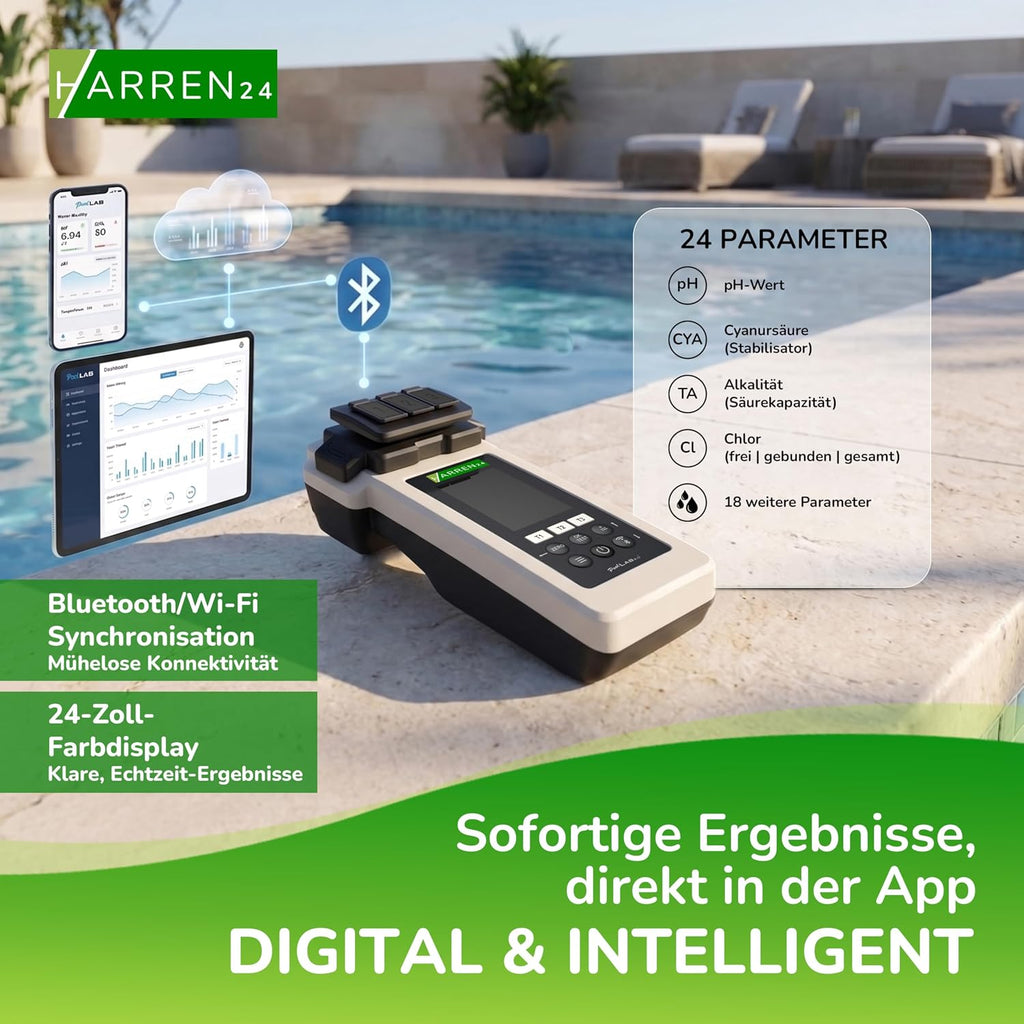 Elektronischer Pooltester PoolLab 2.0 Photometer Wasseranalysegerät mit Bluetooth DPD1 DPD3 pH CYA Alkalinität 170 Testtabletten