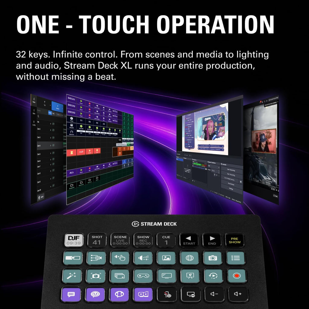 Streaming Controller Stream Deck XL 10GAT9901 mit 32 LCD Makrotasten USB-C für OBS Twitch YouTube Mac und PC