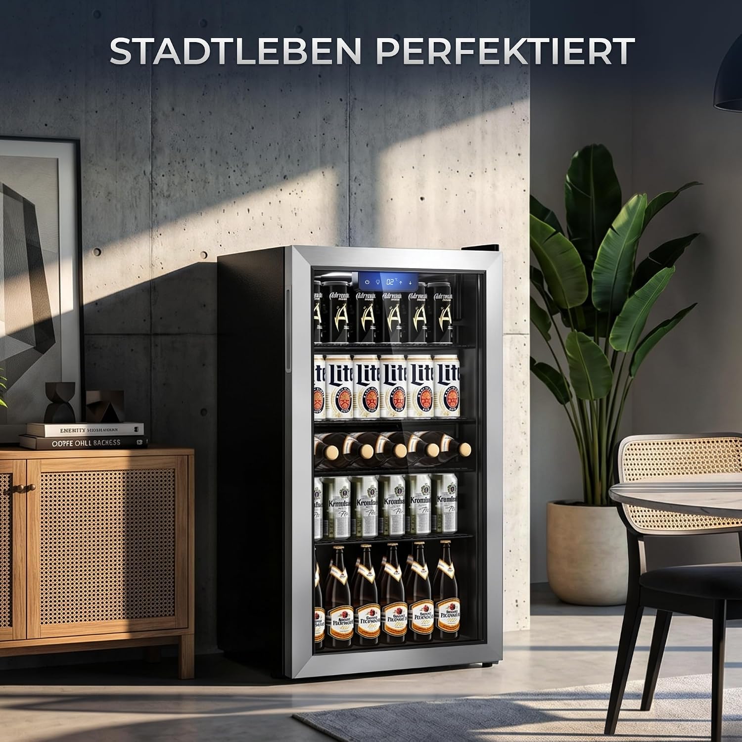 Getränkekühlschrank YC-86 86 L mit LED-Beleuchtung Glastür 4 Ablagen Temperaturregelung ohne Gefrierfach