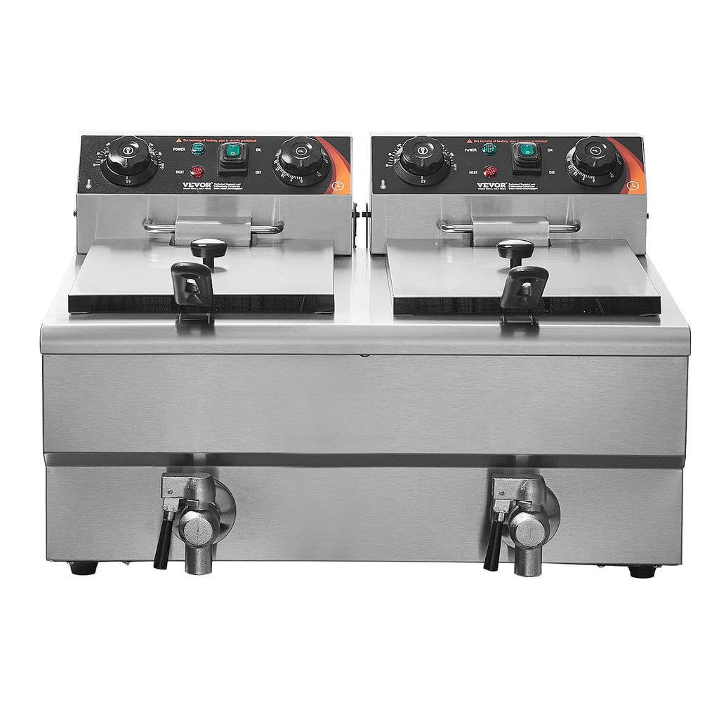 Elektrische Doppel Fritteuse 2 x 8L 3000W Edelstahl Tischfritteuse mit Temperatur und Timerregelung Doppeltank Korb