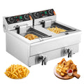 Elektrische Doppel Fritteuse 2 x 8L 3000W Edelstahl Tischfritteuse mit Temperatur und Timerregelung Doppeltank Korb