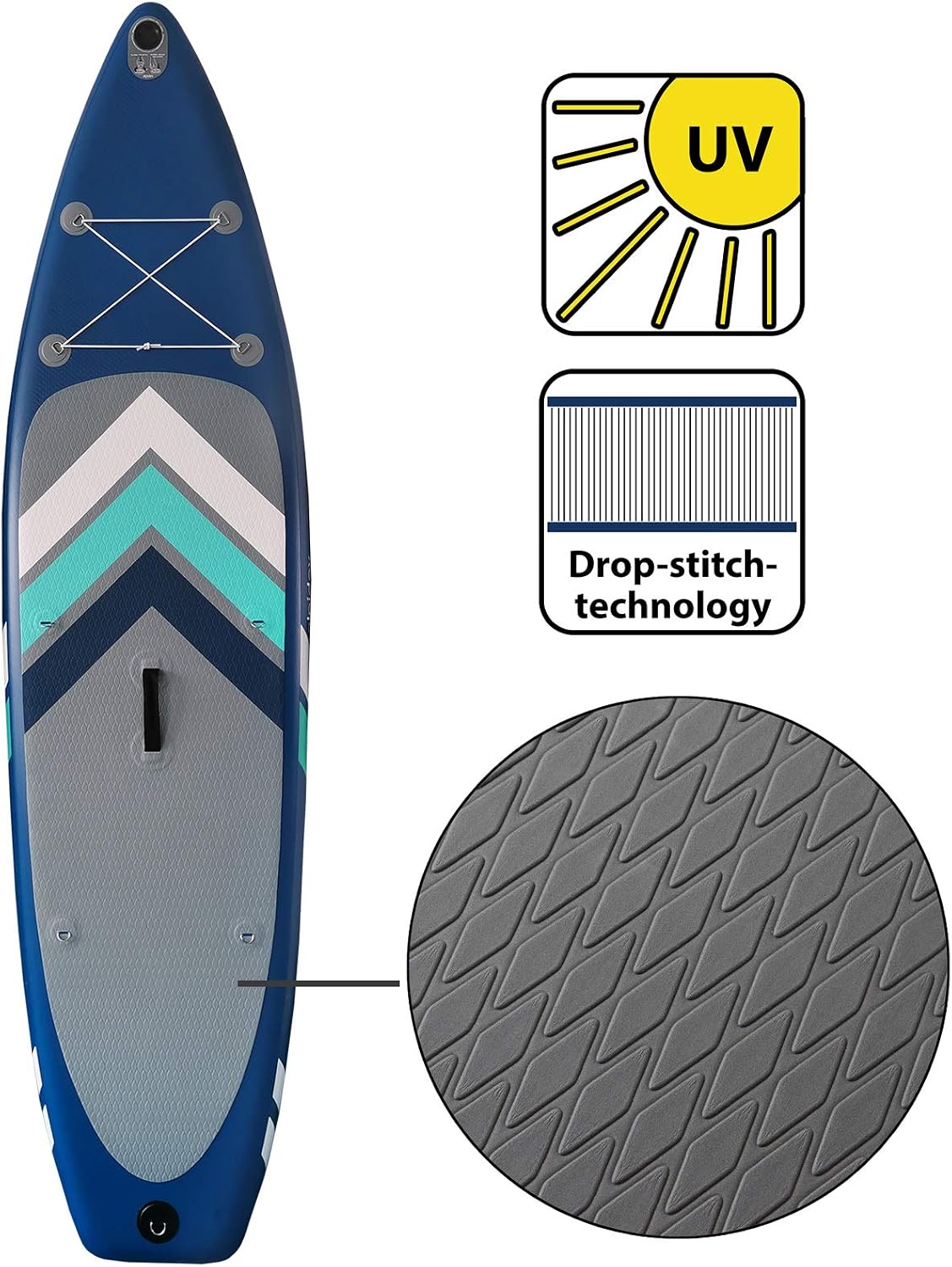 Aufblasbares SUP Board Set 305 x 76 x 15 cm Stand Up Paddle Board bis 150 kg mit Paddel Luftpumpe Finnen Tasche