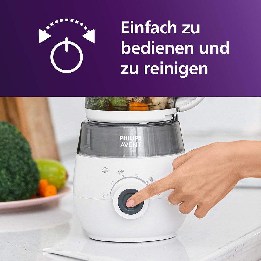 Dampfgarer mit Mixer SCF883/01 4-in-1 Babynahrungszubereiter 400W mit Dampfgaren Pürieren Auftauen und Aufwärmen