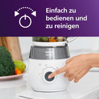 Dampfgarer mit Mixer SCF883/01 4-in-1 Babynahrungszubereiter 400W mit Dampfgaren Pürieren Auftauen und Aufwärmen