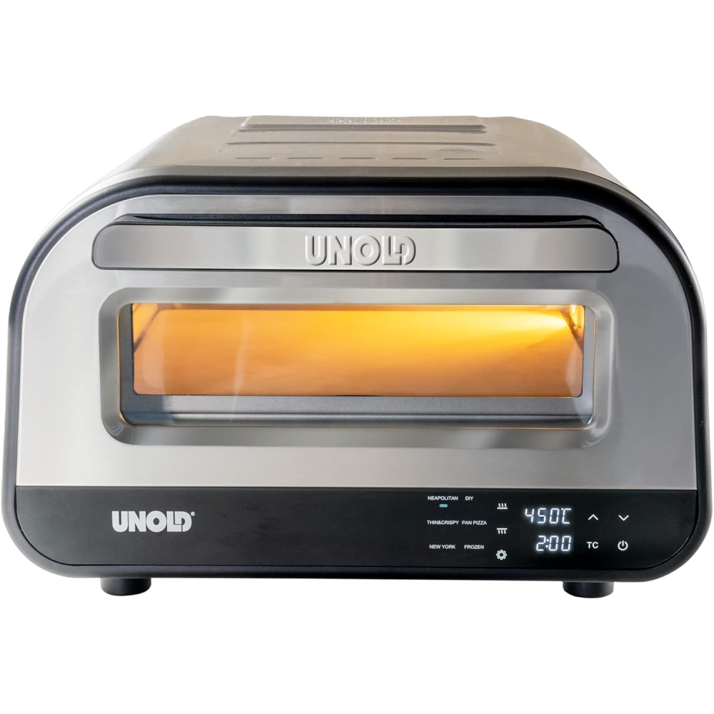 Elektrischer Pizzaofen LUIGI 68816 Edelstahl 450°C Pizzastein 1700W 9,7L kompakter Ofen für schnelle Pizza Backzeit