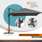 Ampelschirm Rhodos Grande 400x300 cm Rechteckig Aluminium Gestell UV50+ Polyester Kurbel 360 Grad Drehfunktion Anthrazit