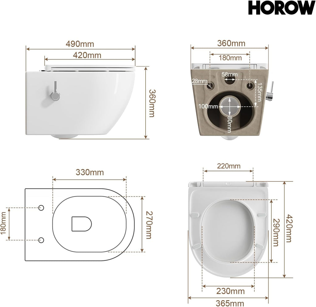Dusch WC Hänge WC spülrandlos Bidet Funktion HB-L01U-GE integrierte Düse Kalt Warm Wasser Wandmontage 49x36x36 cm