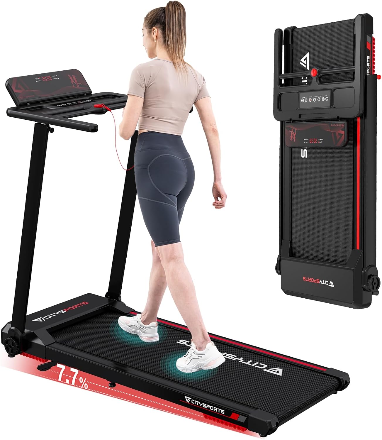 Klappbares Laufband für Zuhause und Büro CS-WP9 bis 12 kmh LED Anzeige Bluetooth App Steuerung 1400W Motor 123.8x58.7x10.2 cm