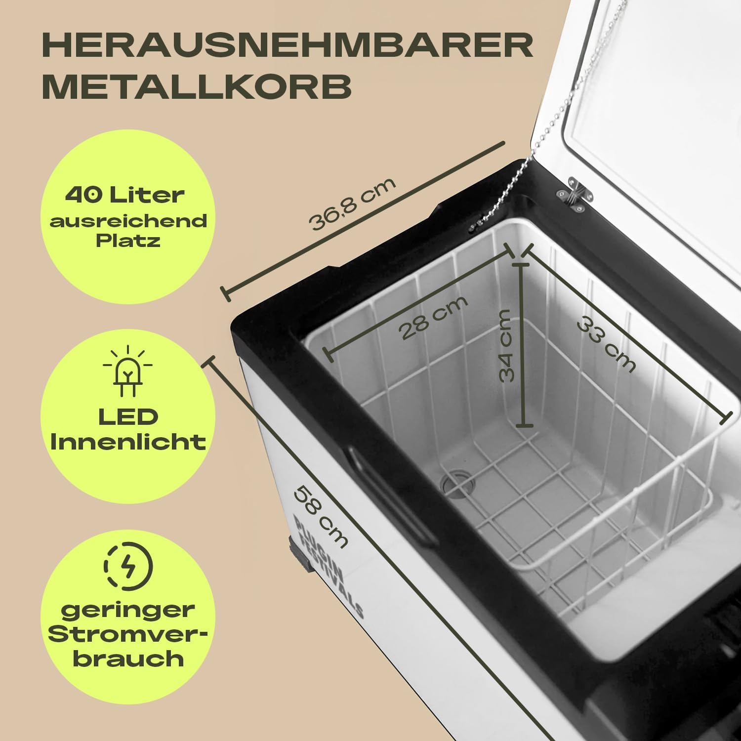Kompressor Kühlbox PIF-IC40 40 Liter 12V 230V tragbare Kühlbox mit App Steuerung Temperaturregelung und LED Licht für Camping Auto