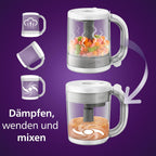Dampfgarer mit Mixer SCF883/01 4-in-1 Babynahrungszubereiter 400W mit Dampfgaren Pürieren Auftauen und Aufwärmen