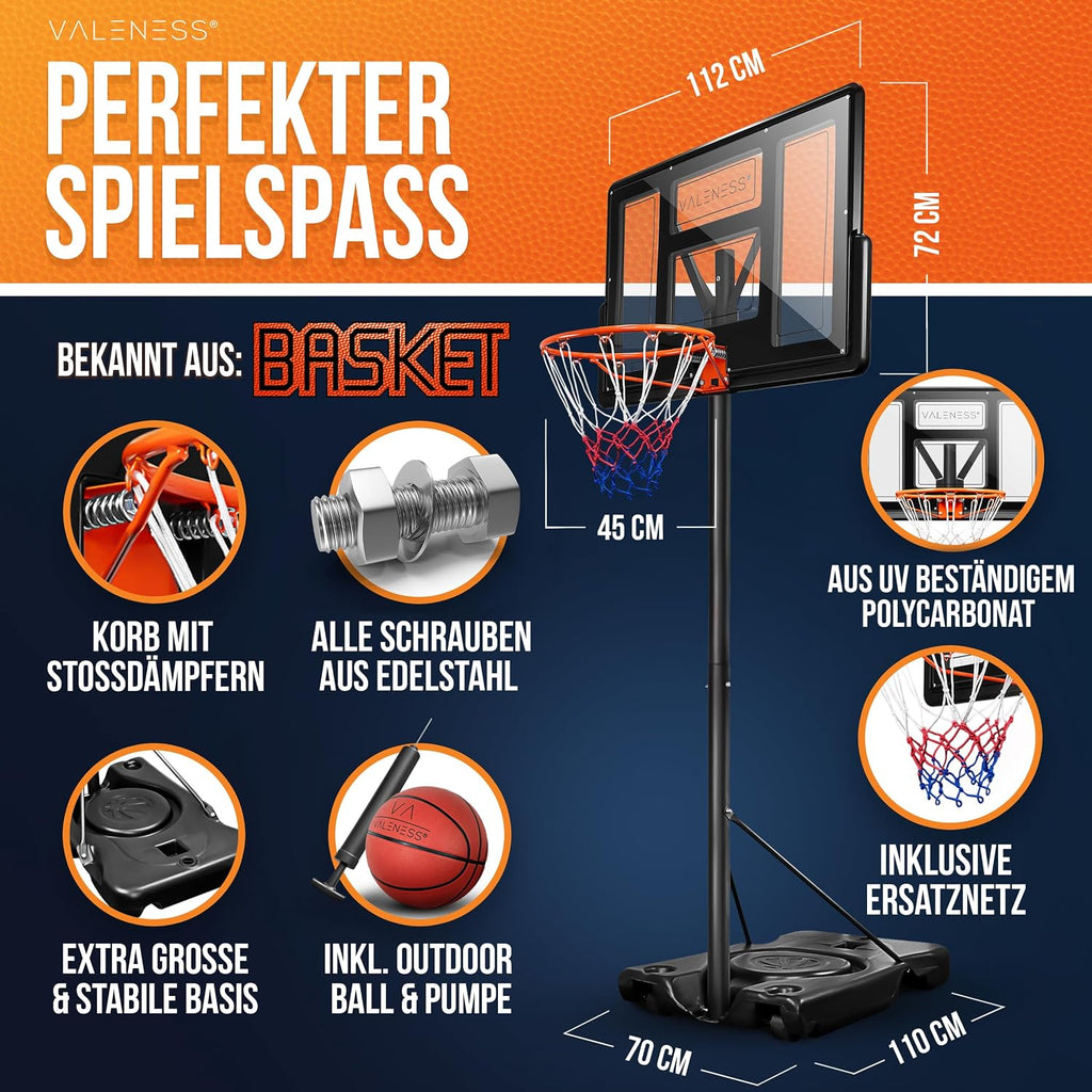 Basketballkorb Outdoor höhenverstellbar 135-305 cm freistehender Basketballständer mit Basketball Größe 7 und Ballpumpe BWS2024