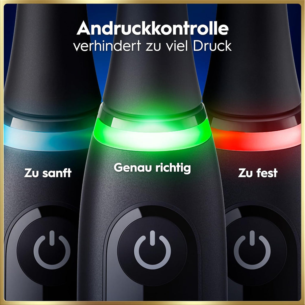 Elektrische Zahnbürste mit Aufsteckbürsten iO Series 9 wiederaufladbar 7 Reinigungsmodi Smart Druckkontrolle Rundbürstenkopf Schwarz