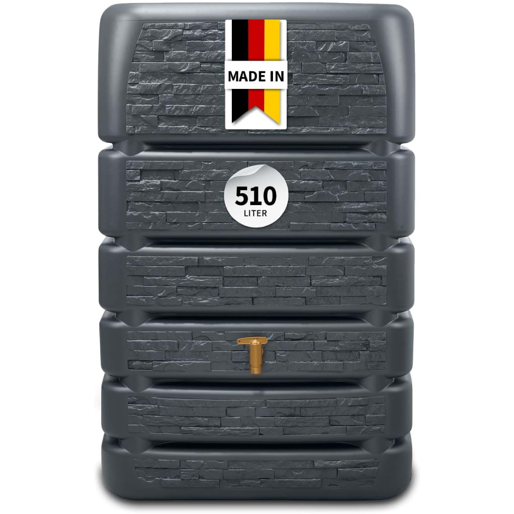 Regenwassertank 510 Liter Slim Stone Design Regentonne Mauertank Wandtank Kunststoff Graphite Grey
