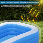 Aufblasbarer Pool rechteckig 305 x 182 x 56 cm PVC Schwimmbecken mit 312 Gallonen Kapazität 3 Luftkammern Familienpool Garten